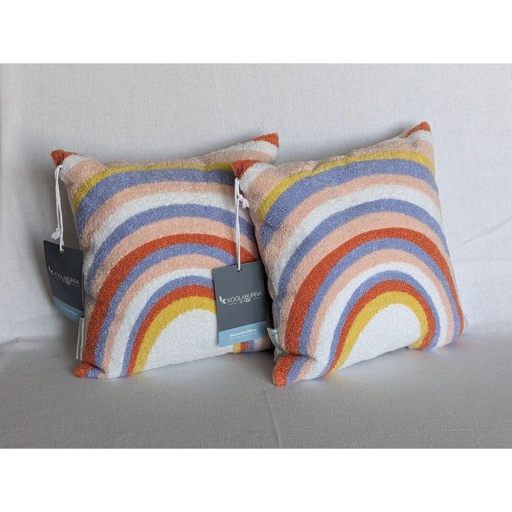 2 Set Koolaburra by Ugg Kids Rainbow Wave Decorative Throw‎ Pillow 14x14 NEW